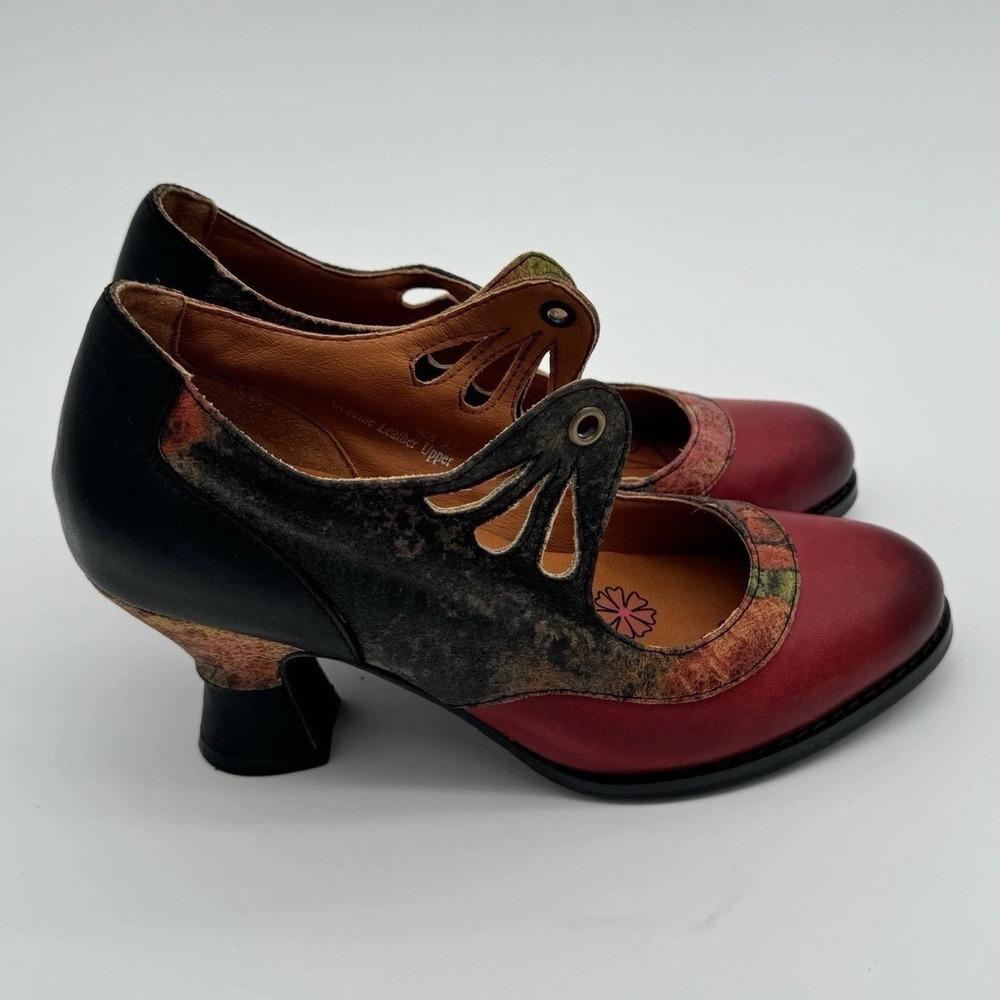 L'Artiste by Spring Step Kallandra Heels Red Multi Leather Lace Up Victorian 5.5 - Picture 6 of 16